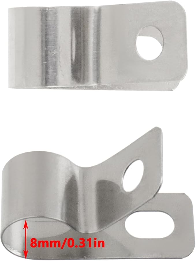 Antrader Wire Fence Clips Metal Wire Clamp with Screws,8mm/0.31",100Pcs | 304 Stainless Steel Wire Clips Cord Clamp for Wood,Metal or Vinyl