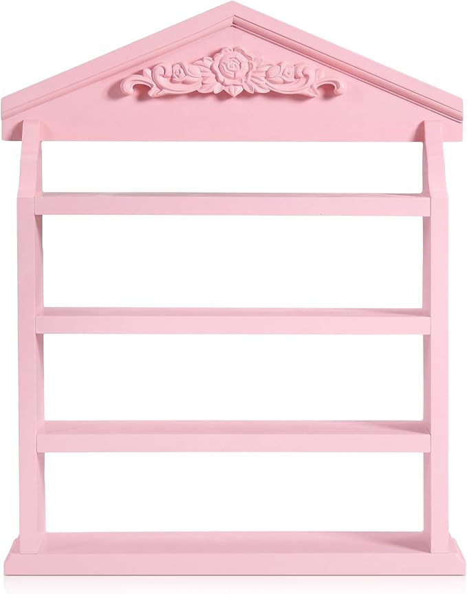 Chunful Vintage Spice Jar Wooden Rack with 4 Tier Hanging Spice Rack Wall Mounting Kitchen Storage Village Style Display Shelf for 24 Jar, Christmas Wedding Bridal Gift, Shelf Only(Pink Cottagecore)