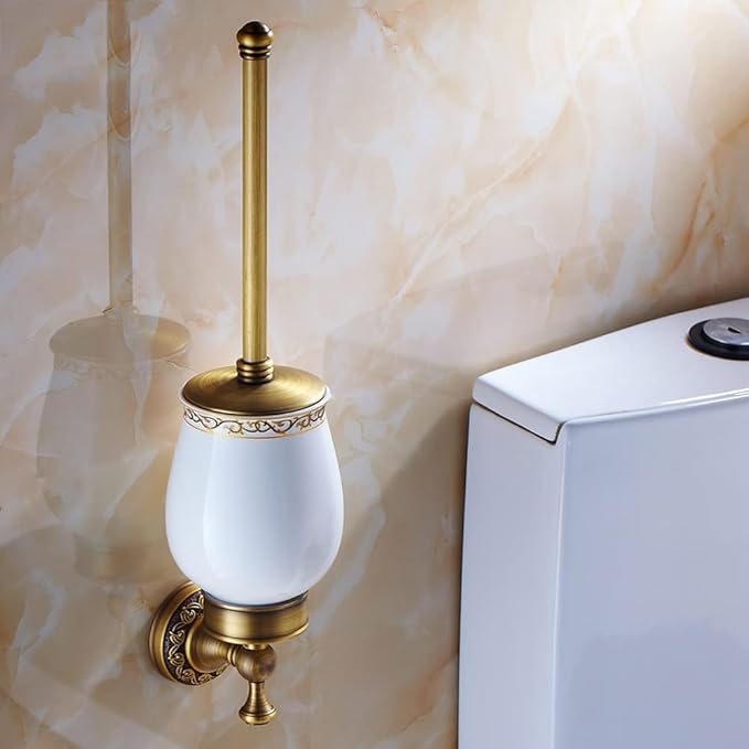 Toilet Brush and Holder, Toilet Brush with Copper Long Handle, Toilet Bowl Brush for Bathroom, Elegant, Durable, Home Cleaning Utensils Bathroom Accessories