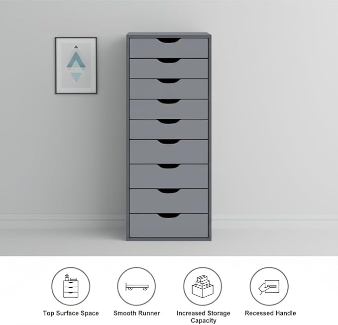 Slim Tall 9-Drawer File Cabinet for Small Offices – Narrow Office Storage Cabinet for Home Office, Modern Office File Cabinet Organizer for Cosmetics, Books.