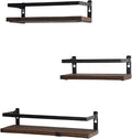 PHUNAYA Floating Shelves Rustic Wood Wall Mounted Shelf Practical Metal Fence Design Ideal for Bedroom, Bathroom, Kitchen Set of 3(Brown)