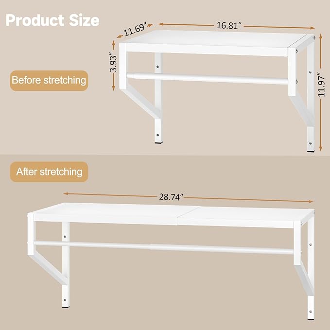 ThreeHio Expandable Closet Shelves Wall Mounted, 3 Pack Closet Shelving with Hanging Rods, Wall Shelving for Walk-in Closet, Hanging Shelves Organizer and Storage for Closet, Laundry