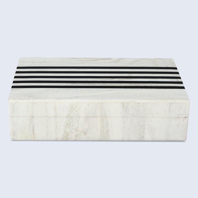 Handicrafts Home Large Decorative Storage Box with Lid – Black White Modern Storage Box, Remote Control Organizer for Coffee Table, Console & Living Room Decor – Mono Sprint 12 x 6 x 2
