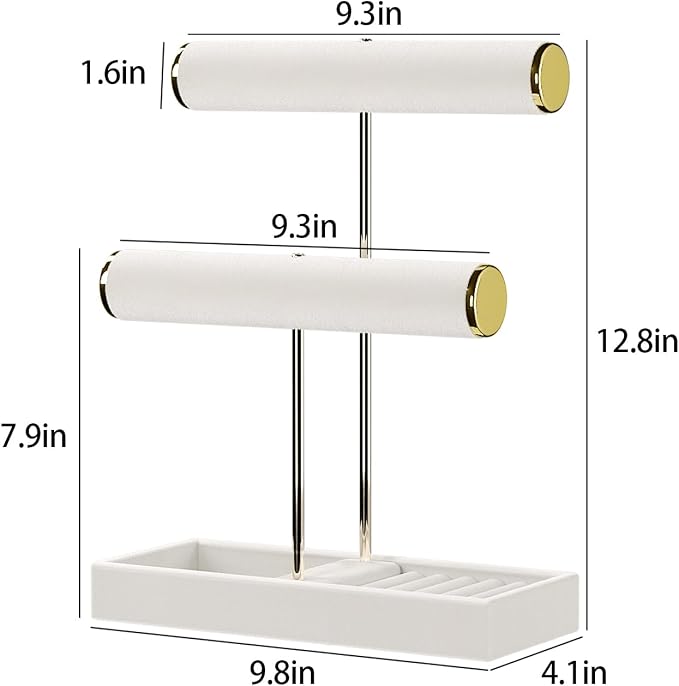 2 Tier Jewelry Organizer Stand,Velvet Tabletop Necklace and Bracelet Hanging Organizer Holder for Girls and Women,Large Small Jewelry Storage Display Tree Rack for Vendors,Ring and Watch Hanger(Beige)
