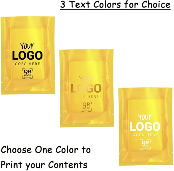 100PCS Customized Vacuum Heat Seal Bag,Open Top Packaging Bag with Clear Front,Single Color Printing for Logo/Text/QR Code (Gold, 10 * 15CM/4.0"*6.0"-100PCS-One Color Print)