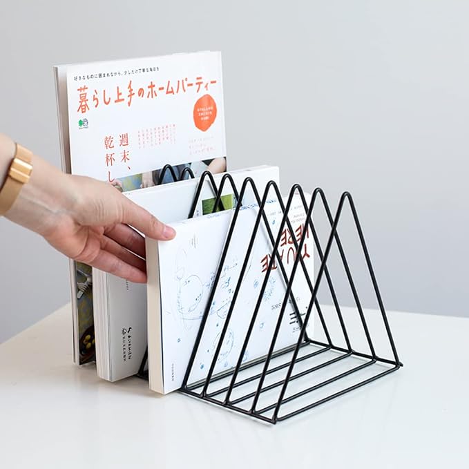 Sooyee 9 Slot Black Magazine Holder, Desktop File Sorter Organizer | Record Holder, Book Album Display Rack, Desktop File Sorter Organizer, Triangle Bookshelf Decor for Home Office