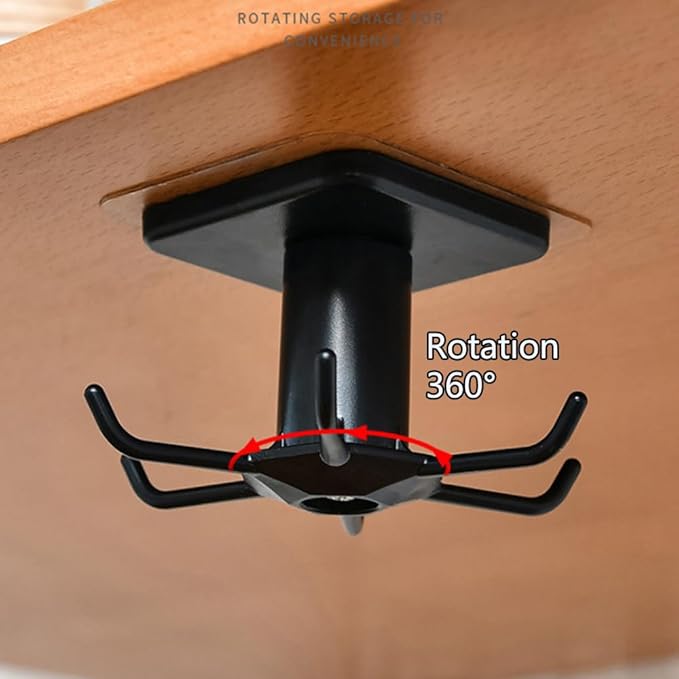 2pcs 360 °Rotation Utility Hooks,Under Cabinet Kitchen Hooks,Storage Shelf rv Must Haves,Nail Free Adhesive Kitchen Utensils Hanging Hooks for Kitchen Utensils/Tools/Towel/Knife(Black)