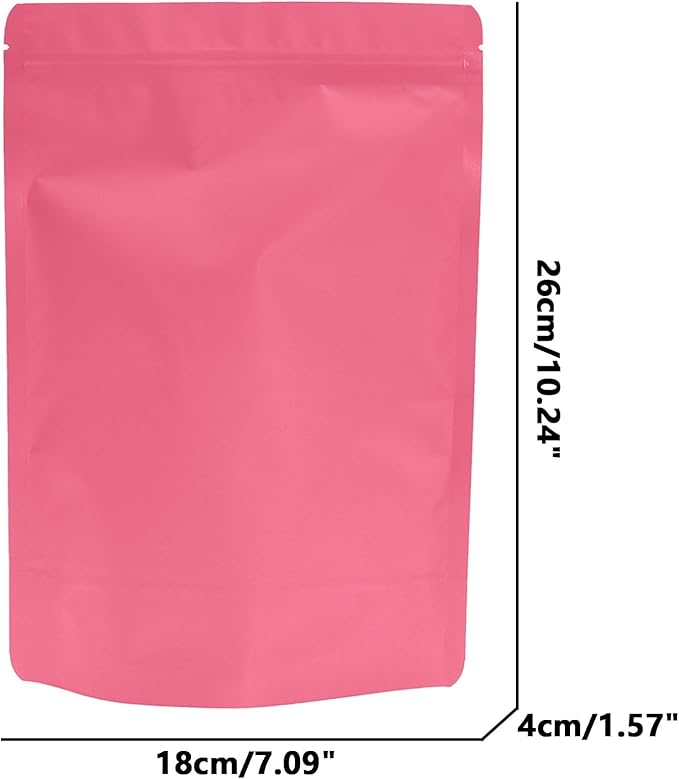 50PCS Smell Proof Resealable Pouch Bags,ULIFESTAR Aluminum Foil Flat Food Storage Bag,Sealable Pcsaging Zipper Pouches with Tear Notches for Pcsaging Lipgloss,Jewelry,etc(18*26cm/7.09*10.24",Pink)