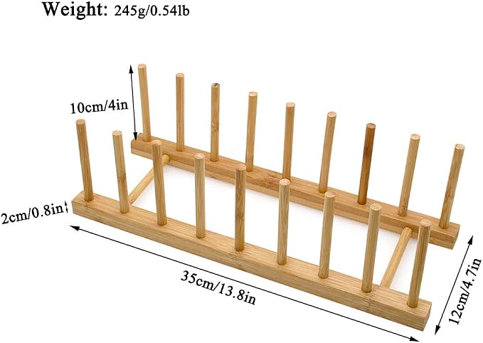 LZYMSZ Set of 2 Bamboo Wooden Dish Rack, Plate Rack Stand Pot Lid Holder, Kitchen Cabinet Organizer for Bowl, Cup, Cutting Board and More