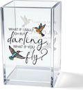 What If I Fall What If You Fly Acrylic Cosmetic Pencil Pen Holder Cup, Hummingbird Lover Gifts Desk Organizer Accessory for Office Decor, Inspirational Gifts for Women Girl Coworker Boss Friend