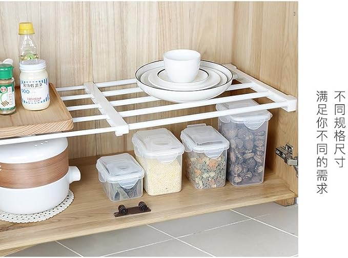 Closet Tension Shelf & Rod Expandable, Adjustable Storage Rack Cabinet, Extendable Storage Shelf, Metal Wardrobe Partition, Divider Separator for Cabinet Wardrobe Cupboard Kitchen Bathroom