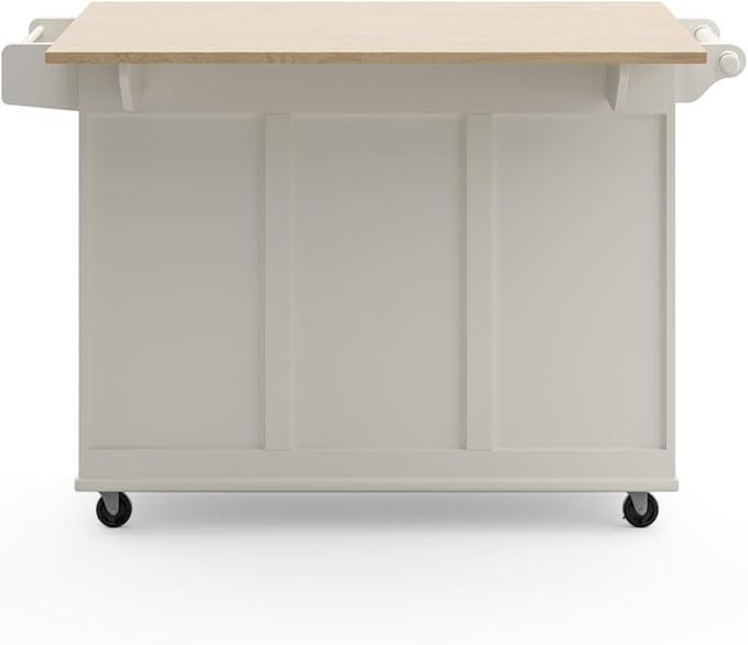 Homestyles Dolly Madison Off-White Mobile Kitchen Island Cart with Wood Drop Leaf Breakfast Bar