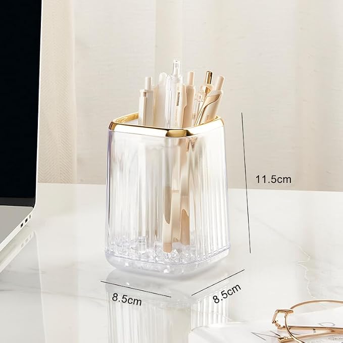 Clear Plastic Pen Holder for Desk, Pencil Organizer Cup for Desk & Office | Pencil Holder,Makeup Brush Cup and Pen Cup Pencil Caddy for Home, Art Supplies and Desktop Organization