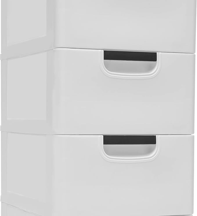Plastic Storage Cabinet Stackable Storage Cart 5 Drawer Containers Storage Organizer Unit Mobile Stacking Bins [White 11.8"x15.7"x33.1"]
