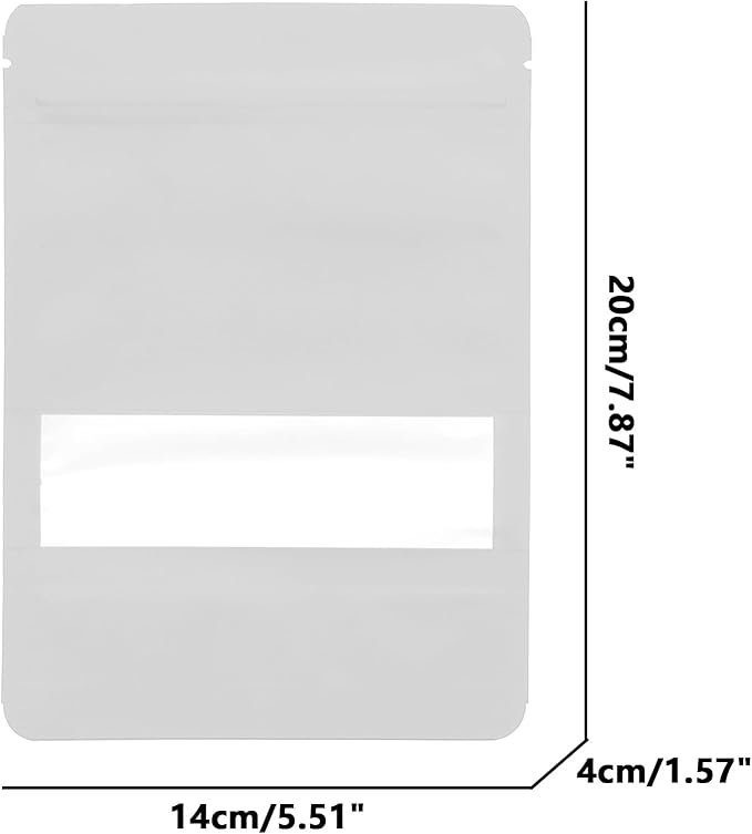 100PCS Foil Pouch Mylar Bags with Clear Window,ULIFESTAR Stand Up Sealable Bags with Tear Notches,Resealable for Food,Party Favors,Gift Packaging and Small Business(14 * 20cm/5.51 * 7.87",White)