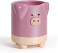 Ceramic Pink Pig Shaped Pen Pencil Holder for Desk Decoration Accessories Pig Decor Makeup Brush Pen Cups Succulent Plant Pot Office School Ideal Gifts for Women, Mom or Birthdays