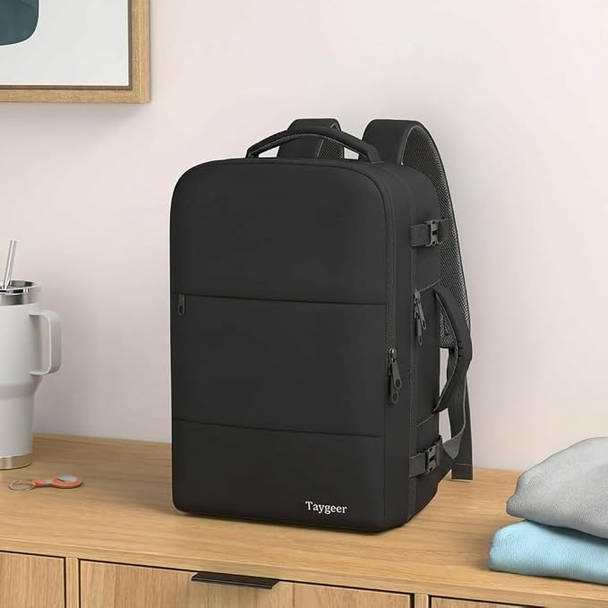 Taygeer Travel Backpack for Men Women, Carry On Backpack with Shoe Pouch | TSA 17.3inch Laptop Mochila Flight Approved, Nurse Bag Casual Daypack for Weekender Business Hiking,Black