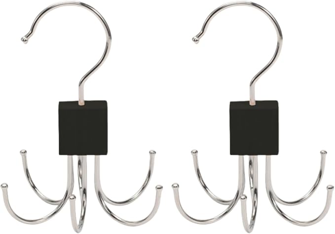 ANIS·KEBBR 360° Rotatable Storage Hook for Belts Ties Scarves Silver, 2Pcs