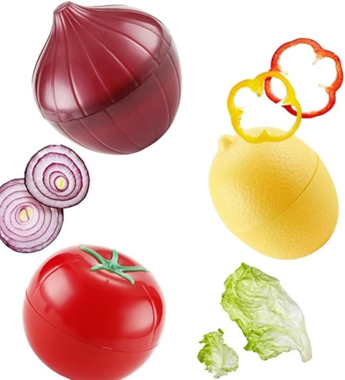 JOSON 5-Piece Vegetable and Fruit Storage Set, BPA-Free Reusable Refrigerator Food Keeper for Peppers, Onions, Tomatoes, Lemons, and Garlic