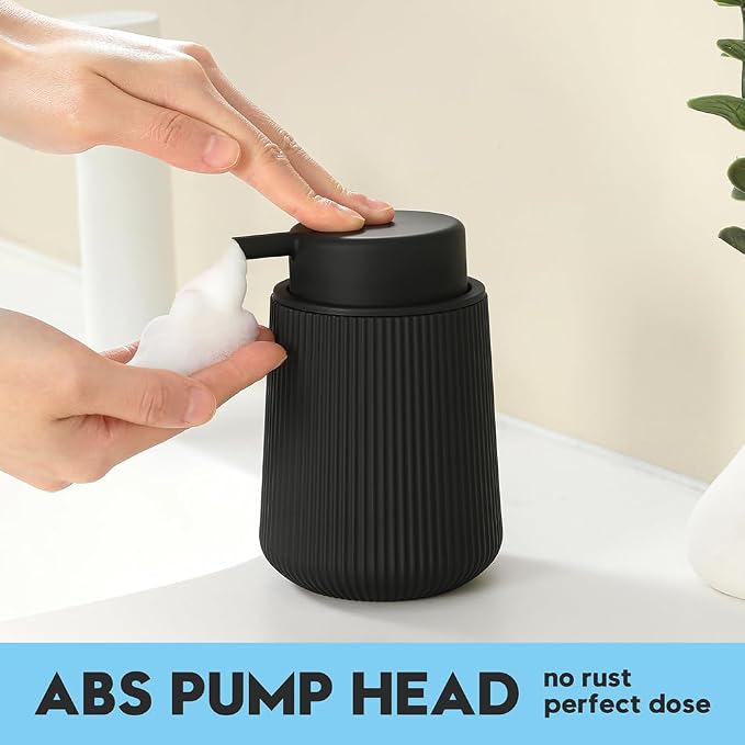 YAUKPH Striped Foaming Hand Soap Dispenser with Leak-Proof Pump for Bathroom and Kitchen Countertop 11oz Black
