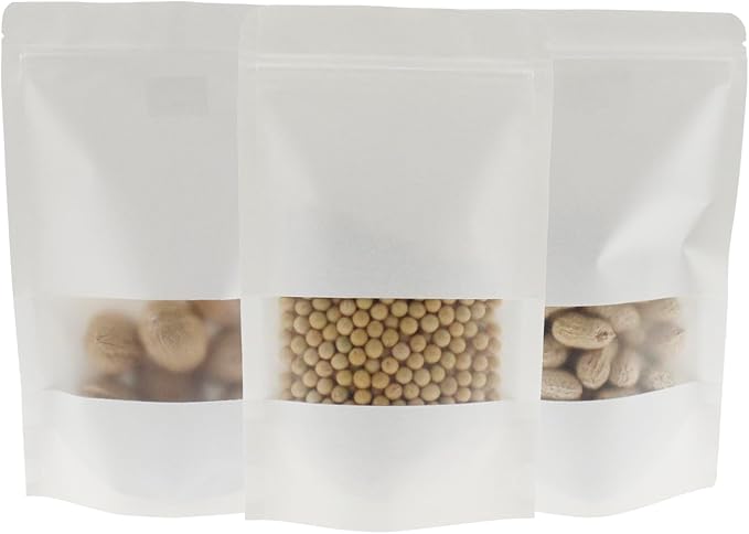 Kraft Paper Zipper Pouches,ULIFESTAR Kraft Stand Up Zip Lock Pouch Bags,100PCS Resealable Bag with Transparent Window and Tear Notch Resealable Bag for Small Business HomeUse,11.8"*15.7"(30*40cm+5cm)