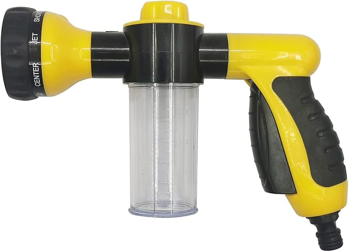 High Pressure 8 Pattern Adjustable Foam Sprayer Yellow with Soap Dispenser for Car Washing & Home Cleaning