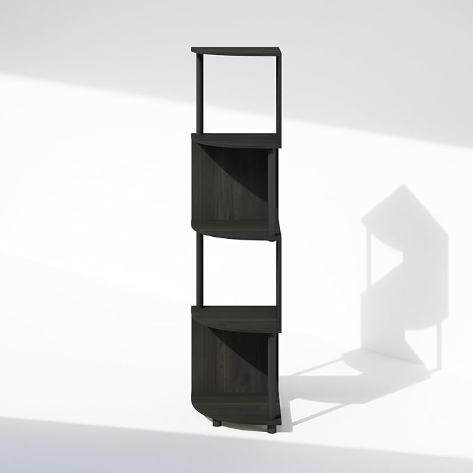 Furinno Basic Book Shelf, 4-Tier Bookshelf, Bookcase with Zigzag Corner Shelf, 14.2 x 14.2 x 57.7, for Living Room, Bedroom, Home Office, Espresso/Black