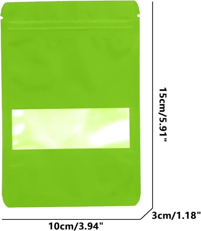 100PCS Foil Pouch Mylar Bags with Clear Window,ULIFESTAR Stand Up Sealable Bags with Tear Notches,Resealable for Food,Party Favors,Gift Packaging etc(10 * 15cm/3.94 * 5.91",Green)