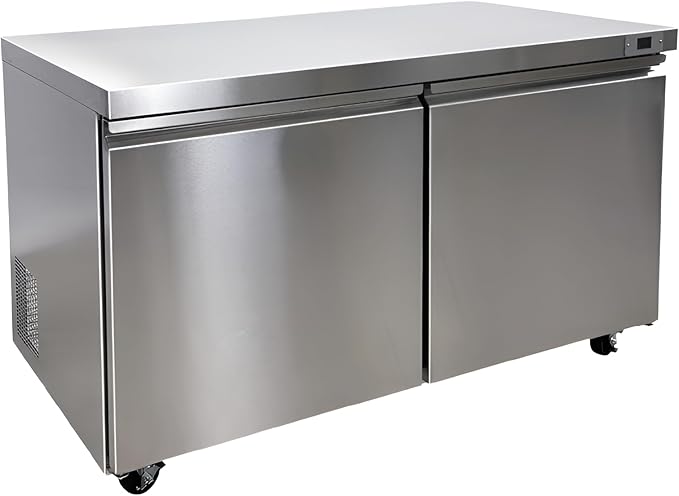Commercial Under Counter Freezer, ETL 2 Doors 2 Shelves 115V/60HZ Restaurant 0°F to -8°F, Stainless Steel 60" W 14.1 Cu. Ft.