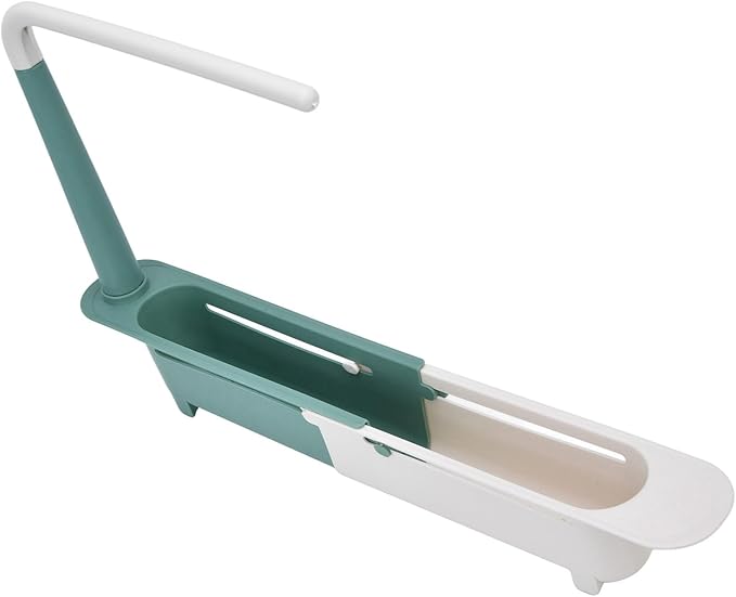 Telescopic Sink Storage Rack, Retractable Sink Drainer with Bracket and Crossbar Telescopic Kitchen Over Sink Organizer with Towel Hanger for Kitchen (Green)