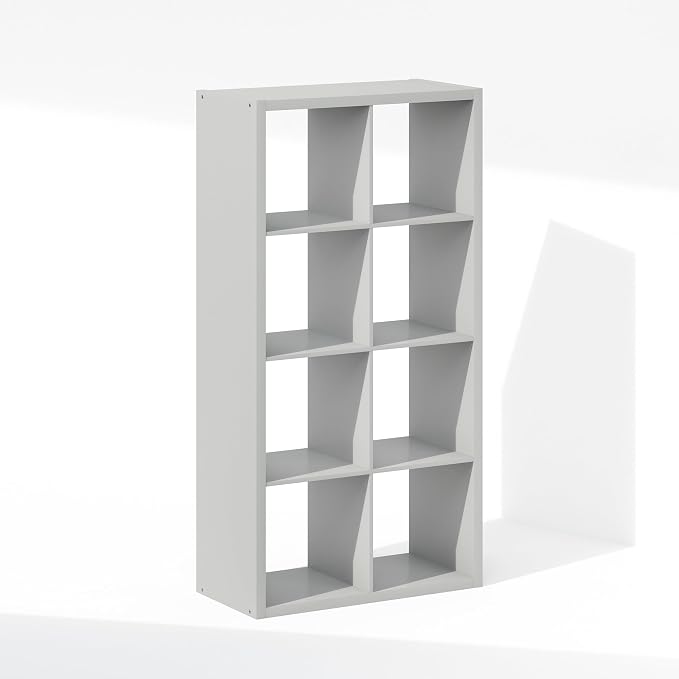 Furinno Cubic Extra Thick 8-Cube Closet Organizers and Storage, Light Grey | 14.6 x 30 x 58 in, Open Shelf Closet Storage, Closet Organizer, for Wardrobe, Bedroom, Living Room