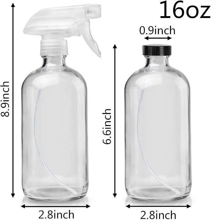 Cosywell Glass Spray Bottles Empty 16oz Boston Round Bottle Refillable Container for Essential Oils with Funnel Lables Cleaning Products Aromatherapy Lotions Liquid Soaps (WhiteWhite)