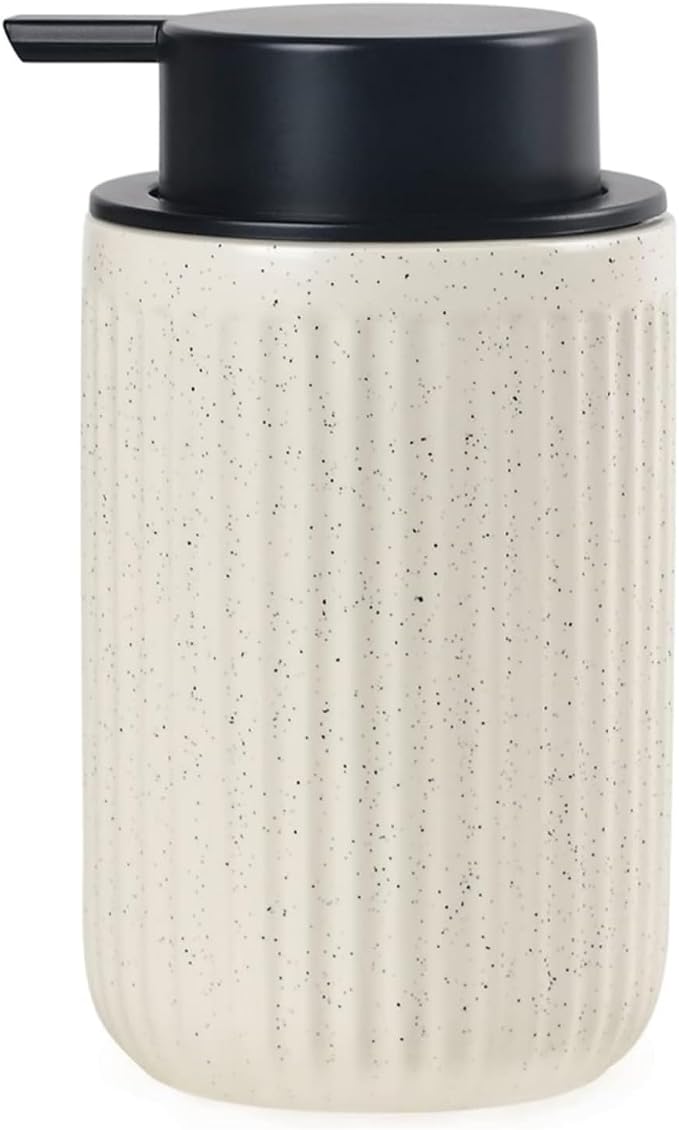 BosilunLife Dish Hand Soap Dispenser - Liquid Pump Soap Dispenser for Bathroom 12oz Ceramic Kitchen Dish Dispenser with Rust-Proof Liquid Pump Modern Refillable Lotion Bottles, Beige