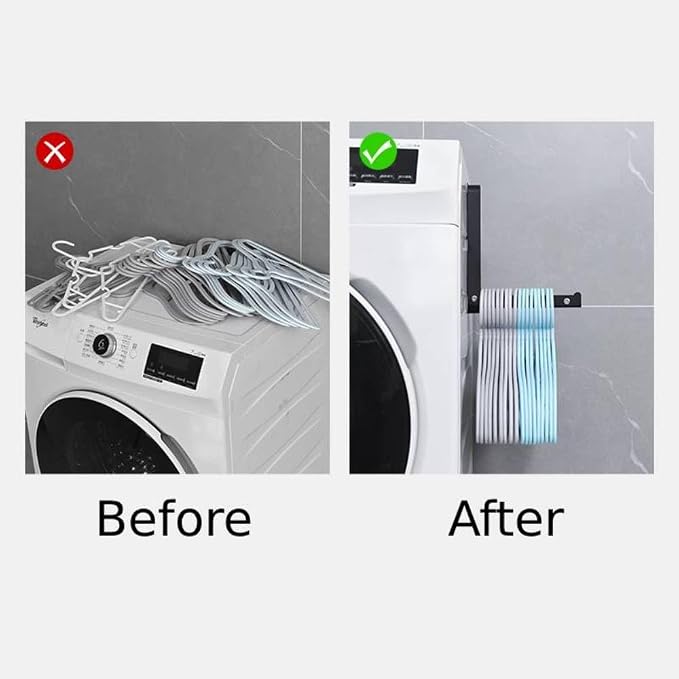 Magnetic Hanger Organizer – Magnetic Storage Rack for Laundry Room, Closet & Fridge, Expandable Hanger Holder for Washing, Drying & Clothes Organization, Space-Saving, Durable Metal, Black