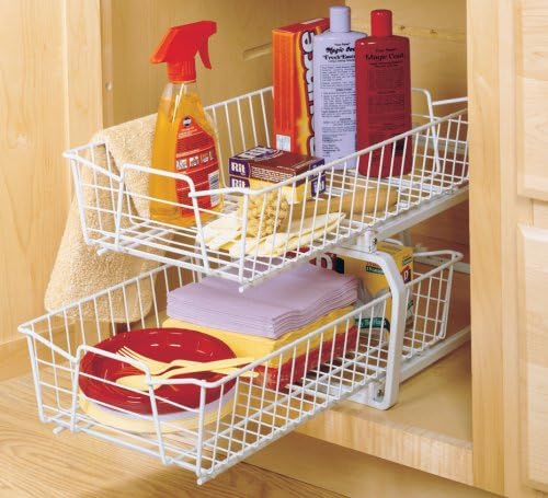 ClosetMaid 11 in. Pull Out Cabinet Organizer, 2 Tier, Heavy Duty, Slide Out Pantry Shelves Drawers for Kitchen, Bathroom, White