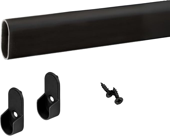 Oval Closet Rod with End Supports (MATTE BLACK - 30 inch)