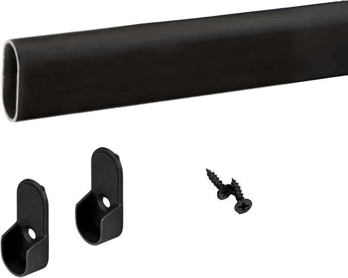 Oval Closet Rod with End Supports (MATTE BLACK - 48 inch)
