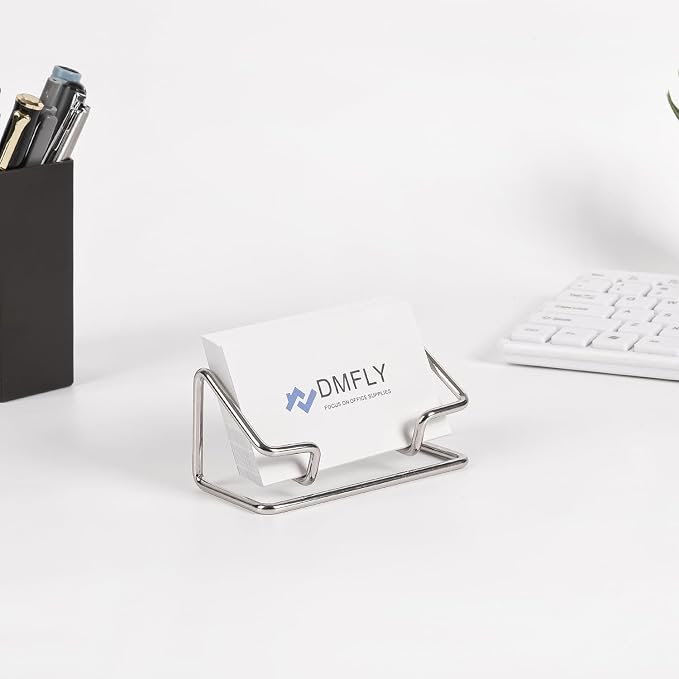 Business Card Holder for Desk, Metal Cute Card Display Stand, Compatible with Various Countertops, Horizontal Silver