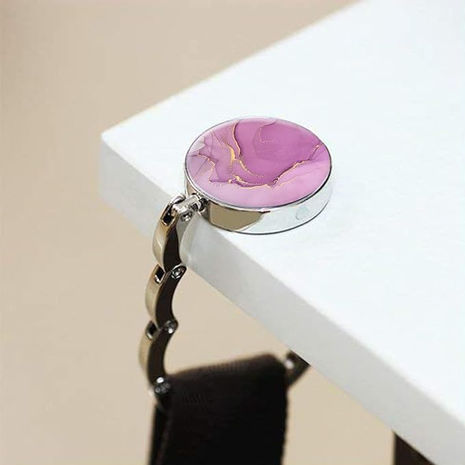 Foldable Purse Hook Womens Bag Table Desk Hanger (1pack Purple Marble Hook)