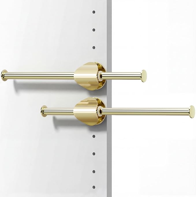 INMAKER Valet Rod for Closet Slide out | Pull out to 9.5" Hanger Rod for ≥12" Deep Closet, Polished Gold, 2 Pack