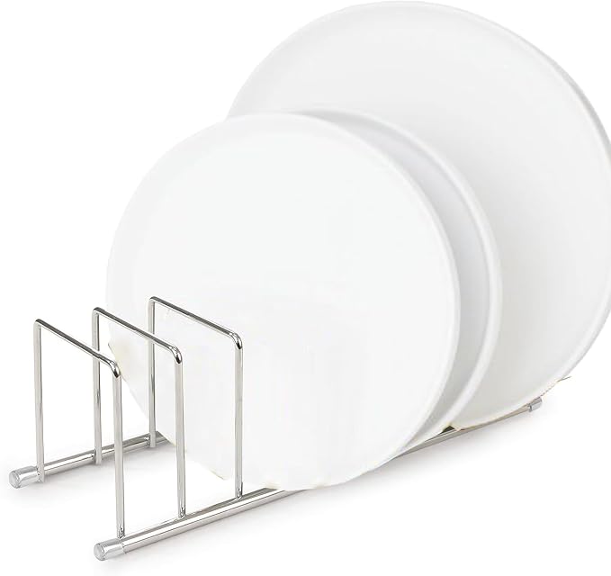 FitWell Kitchen Bakeware Organizer,Plate Racks,Rack for Plastic Lids,Cutting Boards,Cookie Sheets,Pots & Pans Holder,Compact Kitchen Storage,Cabinet Organizer (Chrome)