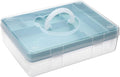 BTSKY 2-Tier Cute Bear Storage Box with Removable Divided Tray Portable Clear Plastic Art Craft Supply Organizer Stackable Home Office Supplies Storage Container for Pens Notes A4 papers etc (Blue)