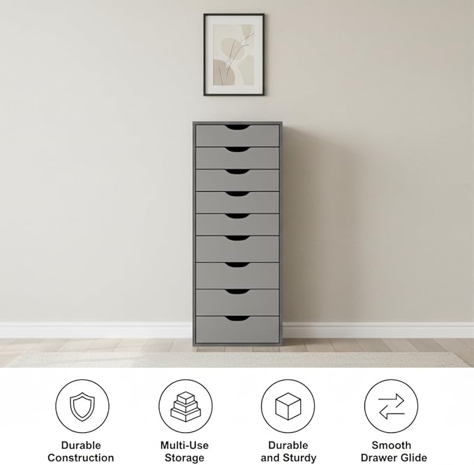 Slim Tall 9-Drawer File Cabinet for Small Offices – Narrow Office Storage Cabinet for Home Office, Modern Office File Cabinet Organizer for Cosmetics, Books.