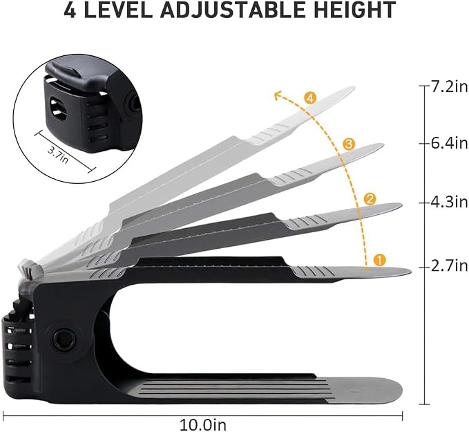 NVGSN Shoe Slots Organizer 12 Pack - Stackers for 24 Shoes, Space Saving 50%, 4 Levels Adjustable, Black