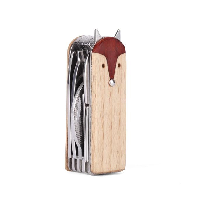 Kikkerland Fox Manicure Multi Tool Set, 5 in 1, Stainless Steel Professional Grooming Kits, Nail Care, for Home, Travel, Office