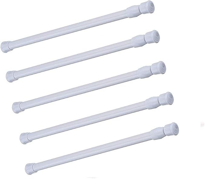 Spring Curtain Tension Rods, 5 Pack Cupboard Bars Tensions Rods 15.7 to 28 Inches Adjustable Extension Rod for Bathroom Window Closet refrigerator bar DIY Projects