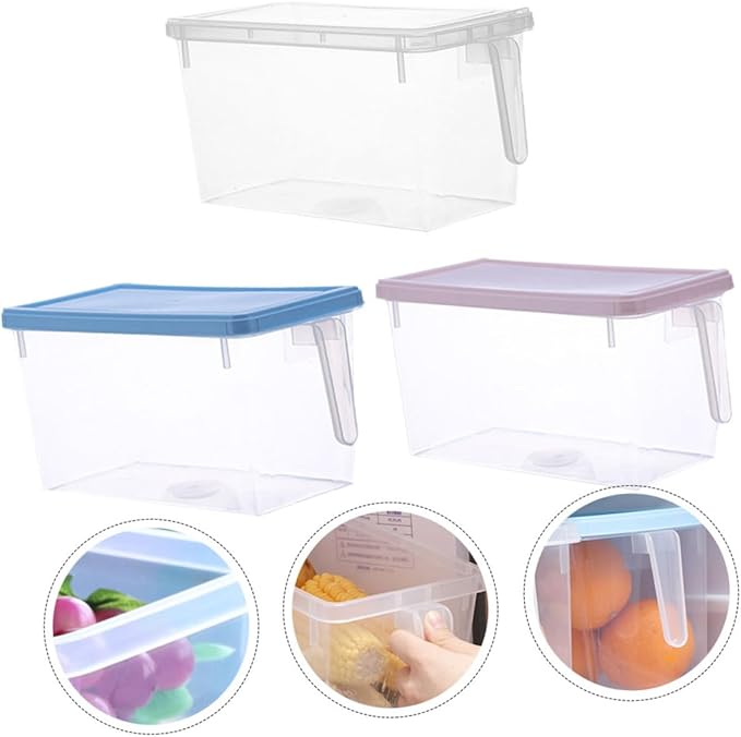 SHINEOFI 3pcs Food Preservation Storage Boxes 4l Rectangular Lidded Sealing Containers Plastic Pink Blue Refrigerator Organizer for Kitchen Pantry