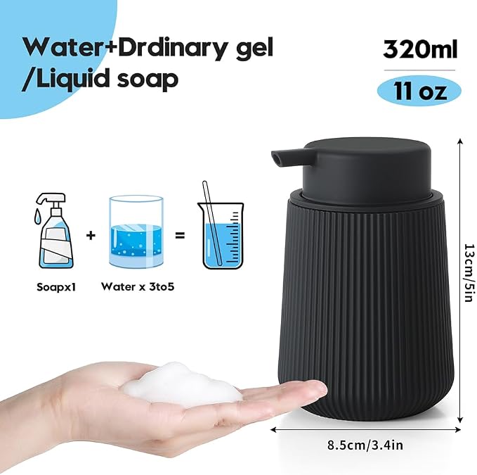 YAUKPH Striped Foaming Hand Soap Dispenser with Leak-Proof Pump for Bathroom and Kitchen Countertop 11oz Black