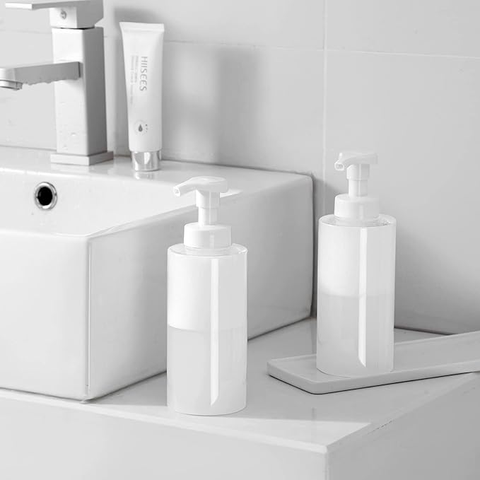 UUJOLY Foaming Soap Dispenser, 17 OZ Refillable Plastic Soap Pump Bottle for Liquid Soap, Shampoo, Body Wash, 2 Pcs, Clear | Pump Bottle for Liquid Soap, Shampoo & Body Wash – PETG Material, Reusable, Refillable, Bathroom & Kitchen Ready