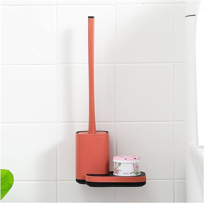 Multi-Function Toilet Brush and Holder, Toilet Cleaner Brush for Bathroom, Floor Standing & Wall Mounted Toilet Scrubber, No Dead Angle Home Cleaning Utensils Bathroom Accessories (Color : Red